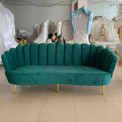 China European Luxury Gold Stainless Steel Frame Green Velvet Wedding Sofa for sale