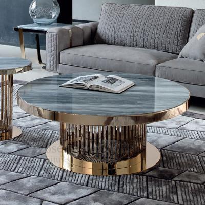 China Modern Luxury Gold Stainless Steel Double Coffee Table (The Other) Adjustable High End Round Coffee Table for sale