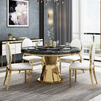 China (Others) furniture modern luxury adjustable black restaurant round marble dining tables and chairs set for indoor and outdoor for sale