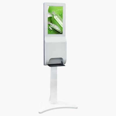 China Newest 21.5 Inch Touch Screen Kiosk Advertising With Hand Sanitizer Dispenser LCD Advertising Kiosk Digital Window Display Signage for sale