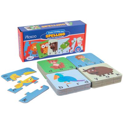 China Cartoon 40 Pcs Puzzle Learning Card Spelling Match and Learn Spelling Card Early Learning Puzzle Contrast Cognitive Flash Cards for sale