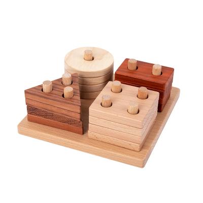 China Educational Toys Kids Montessori Puzzle Block Set Toys Wooden Geometric Shape Sorter Matching Board for sale