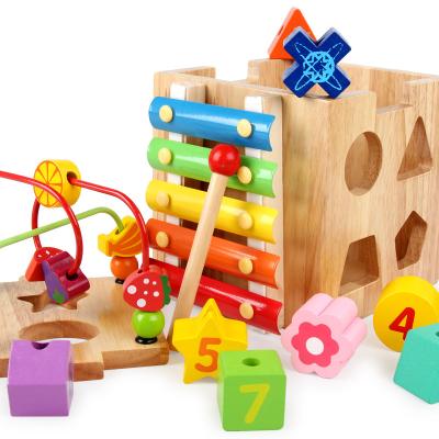 China Educational DIY Toys Early Learning Toys Factory Wholesale Montessori Toys Activity Multifunctional Wooden Cube Baby Colorful Shape Matching Toys for sale