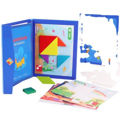 China IQ puzzle magnetic wooden tangram puzzle game for sale