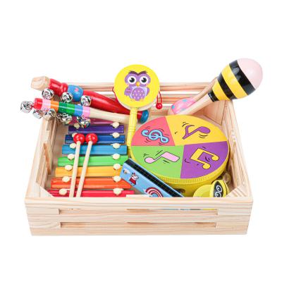 China 9 Pieces High Quality Non-electric Musical Instrument Combination Early Educational Toy Musical Instrument With Wooden Box for sale