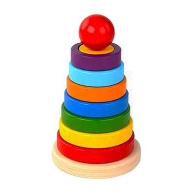 China Toy Educational Early Wooden Educational Rainbow Stacking Ring Tower Game Blocks Baby Montessori Toys for sale