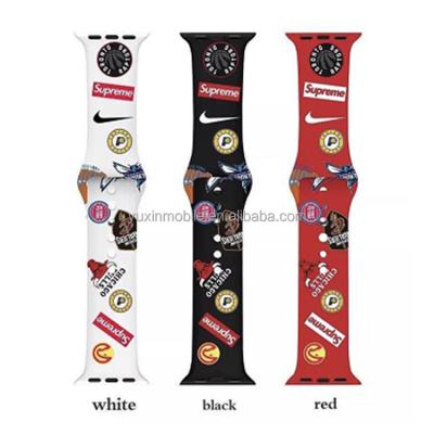 China Anti-Wrinkle Various Pattern Custom Printing Silicone Luxury Soft Rubber Watch Band For Apple Watch Series 654 Band For Iwatch Sport Straps for sale