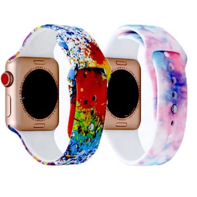 China Fashion Sport Smart Watch Soft Band Straps 42mm 44mm For Apple Watch Silicone Watch Band Rubber Printing Strap for sale