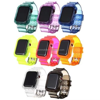 China Hot Selling Shockproof For Apple Watch iwatch Series 5 Watchband Crystal Clear Transparent 6 Band Case With Frame Bumper Case for sale