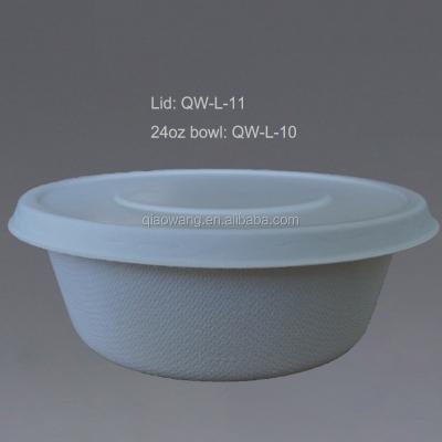 China Bagasse Bowl Fruit Salad Food Container Disposable Round Paper Biodegradable Hot Soup Bowl With Lid for sale