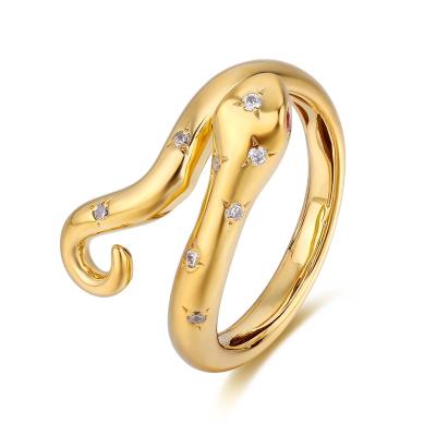 China New Trendy Fashion Design Dancing Snake Ring 925 Sterling Silver 18k Gold Plated Ring for sale