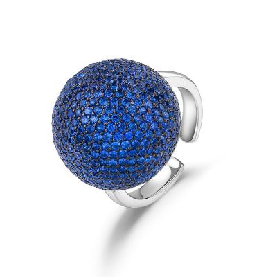 China Cute New Design Fashion 925 Sterling Silver Ring Micro-inlaid Full Blue Zircon Half Ball Simple Ring for sale