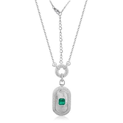 China Simple Platinum-Plated Silver Micro-inlaid Emerald Shells and Emeralds Fashionable High Quality Zirconia Necklace Ladies Luxury Jewelry for sale