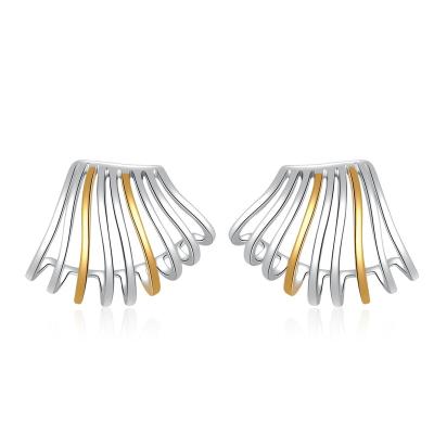 China Wholesale 925 Sterling Silver Cute Streamline Stud Earrings For Women Custom Fashion White And Yellow 18k Gold Plated Jewelry for sale