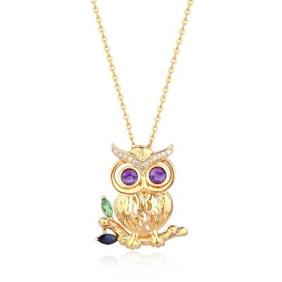 China New Design Gold Cute Owl Necklace Colorful Zircon 18k Gold Plated Chain Adjustable Necklace Fine Jewelry for sale