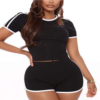 China Anti-pilling tracksuit summer outfit two-piece luxury T-shirt short sleeve T-shirt and solid tracksuit cyclist woman shorts set for sale