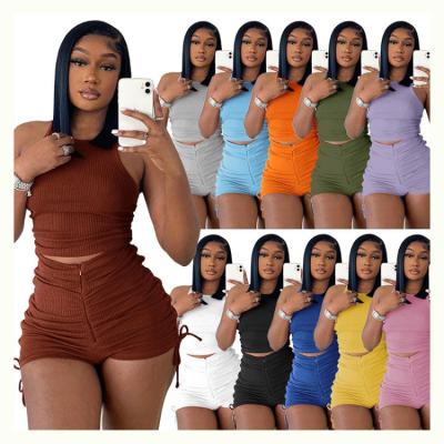 China Anti-pilling Summer 2 Piece Tracksuit Lady Biker Shorts And Crop Set Two Piece Tracksuit For Woman for sale