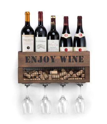 China Viable Design Wall Mounted Metal and Wooden Cork Storage Store Wine and Glass Rack Bottle Holder for Kitchen Dining Room Bar Cellar for sale