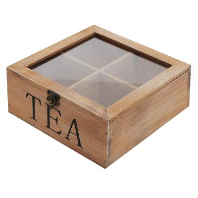 China Universal Handmade Rustic Wooden Wooden Chest Bag Box Storage Tea Organization Display Box With Lid Clear Brown for sale