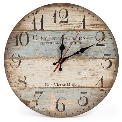 China Wall Clock Arabic Numerals 12 Inch Vintage Style Antique Wooden Home Silent Design Brown Round Wooden Wall Clock for sale