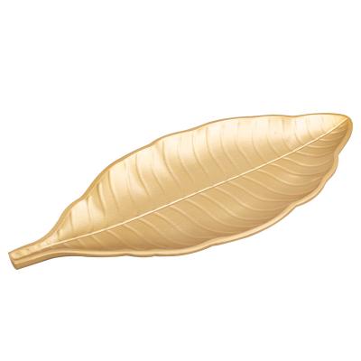 China Fashion Creative Gold Wooden Cake Leaf Decorative Tray Art And Craft With Handles for sale