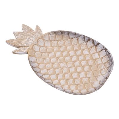 China Vintage Pineapple Custom Shape Display Tray Wood Velvet Jewelry Storage Cosmetic Tray for sale