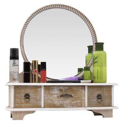 China French Vintage Style Bedroom Makeup Organizer Solid Wood Mini Dressing Table With Mirror for sale