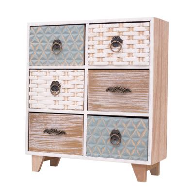 China China Mini Wooden Cosmetics Organizer Jewelry Chest Makeup Storage Box with 6 Drawers for sale