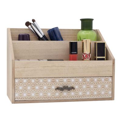 China Viable Simple Wood Desk Organizer Jewelry Makeup Storage Art Cabinet Cosmetic Box for sale