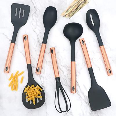 China Sustainable Rose Gold Kitchen Utensils Stainless Steel Copper Handle Cookware Tool Kit for sale