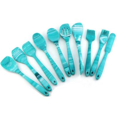 China 10 Piece Sustainable Reusable Kitchen Tools Beech Wood Handle Tool Kit Silicone Kitchen Bakeware Set For Cooking for sale