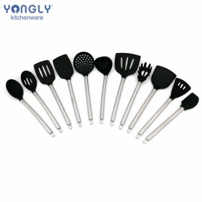 China Amazon Best Seller 11pcs Stainless Steel Handle Silicone Cookware Sustainable Kitchen Silicone Utensil for sale