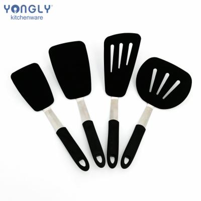 China Durable Stick Accessory Kitchenware Nylon Notched Solid Pizza Pancake Non Frying Egg Turner Spatula Set for sale