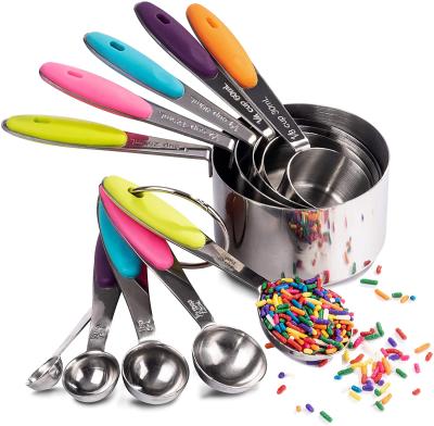 China 5pcs Stainless Steel Sustainable Measuring Cup With Colorful Silicone Handle for sale