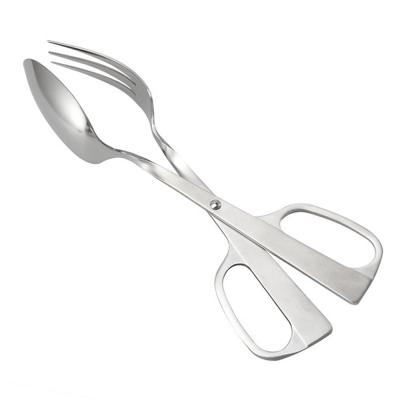 China Sustainable Stainless Steel With Scissors Fusion Kitchen Fork Spoon And Salad Serving Tongs for sale