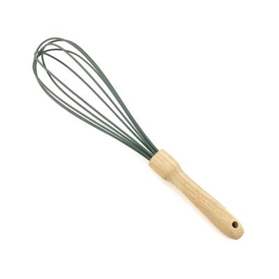 China Viable High Quality Silicone Kitchen Egg Beaters and Manual Egg Beater with Birch Wood Handle for sale