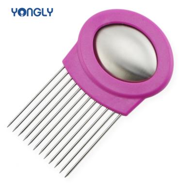 China Viable Onion Slicer Stand Stainless Steel Onion Needle Cutter Slicer Tool for sale