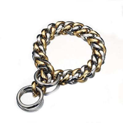 China 12/15mm Thick Cuban Link Dog Chain Gold 316l Stainless Steel Dog Collar Reflective Harness Chain for sale