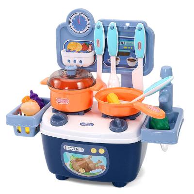 China Kitchen Set Toys Cheap Pretend Play Vegetables Pink Fruits And Blue Plastic Mini Kitchen Set Toys For Kids for sale