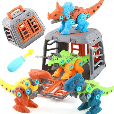 China Game IN THE RUNNING 3 Plastic Dinosaurs + 1 Cage Set Dinosaur Toy Realistic DIY Building Toy Set for sale