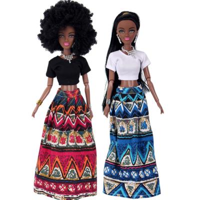 China New next 11.5 inch black African American fashion Afro bjd doll educational long skirt for children for sale