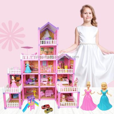 China DIY TOY Amazons best selling luxury cheap girls toys play house large DIY villa costume toy dollhouses furniture for sale