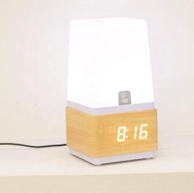 China LUMINOVA Touch Sensing Lamp Wooden Alarm Clock Wake Up Light Wooden Table Clock for sale