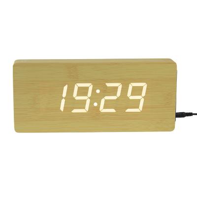 China Large LED Wooden Clock EMAF Calendars Bedroom Digital Time Temperature Daytime Wall Clock For Household for sale