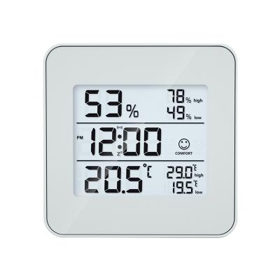 China 3 Level Icon Indicates EMAF Lastest Home Office Digital Comfort Icon Temperature Humidity Thermometer Hygrometer with Alarm Clock for sale