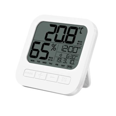 China Files LCD Large Number Thermometer Hygrometer Digital Alarm Clock with Hanging Hole and Stand for sale