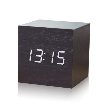 China EMAF China factory cheap gift cube digital desk alarm clock wooden led promotional table alarm clock for kids for sale