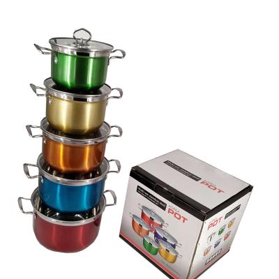 China Viable Wholesale Dispensers South Africa 5pcs Stainless Steel Soup Pots For Cooking Color Cookware Set for sale