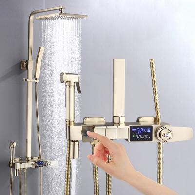 China With Sliding Bar Brushed Gold Digital Bathroom Shower System Brass Shower Head Stainless Steel Piano Faucet Digital Bathroom Shower Set for sale