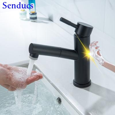 China Sense Faucets Touch Bathroom Faucets Senducs Matte Black Hot Cold Pull Out Basin Mixer Tap Stainless Steel Sensor Touch Basin Faucets for sale